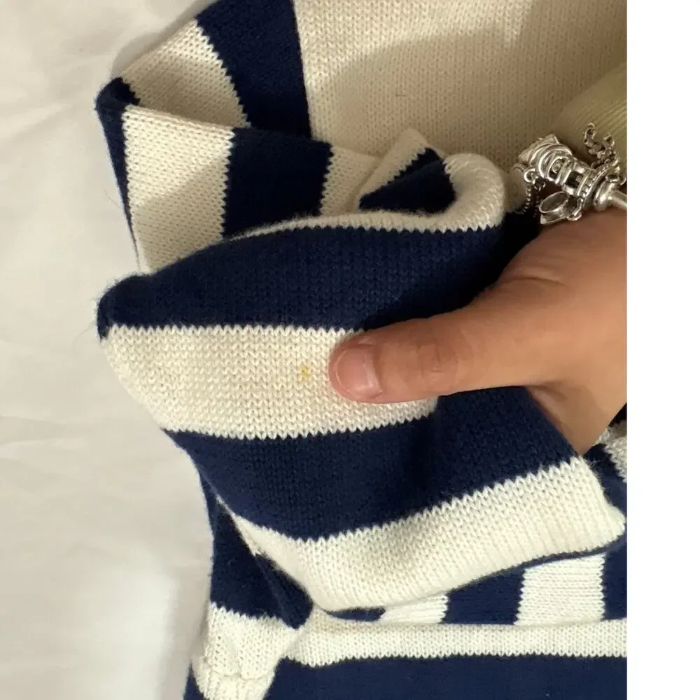 J.Crew Womens Medium Striped Mockneck Sweater Nautical Preppy Coastal Cotton